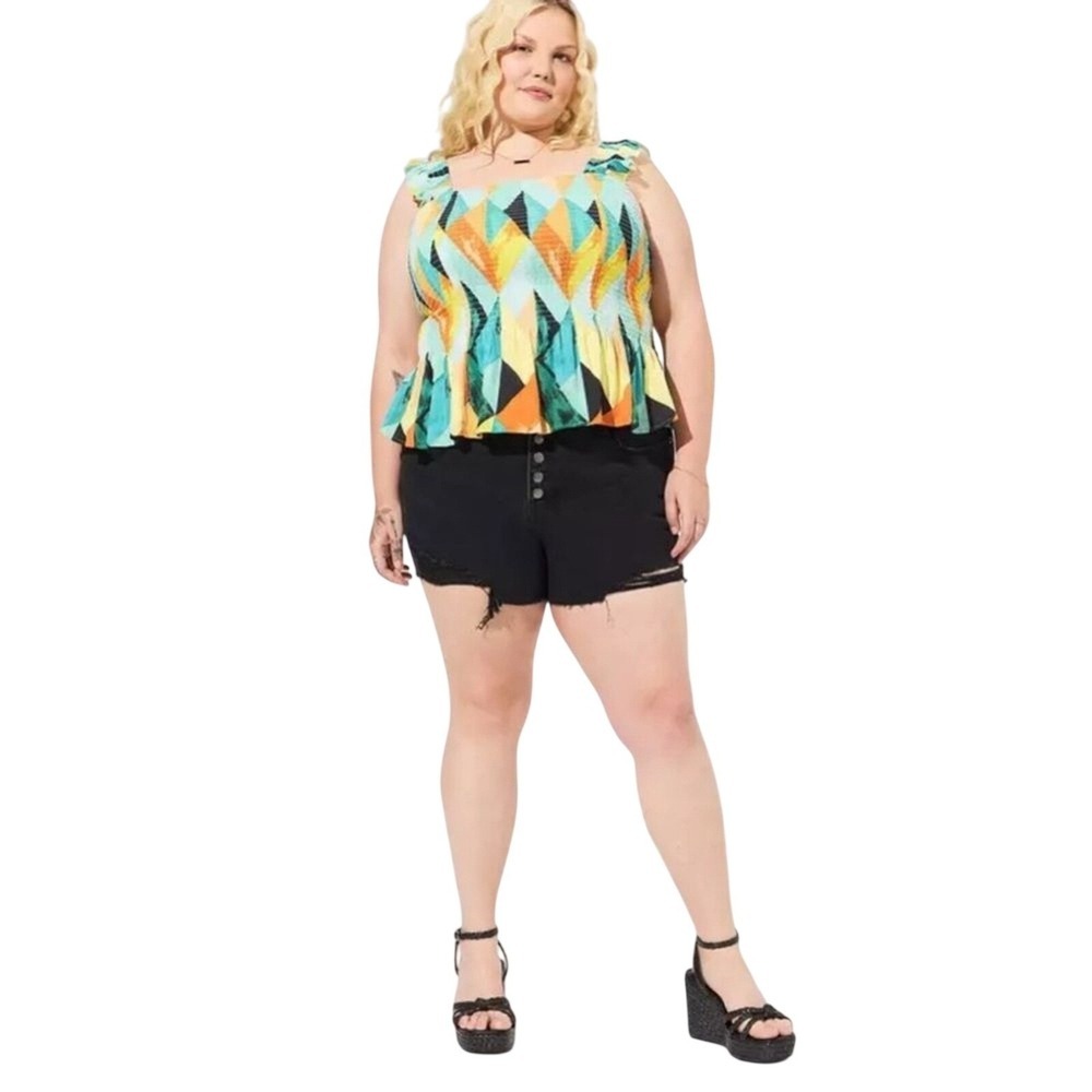 Torrid Women's Peplum Washable Crinkle Gauze Smocked Tank Top size 1X Stretch‎